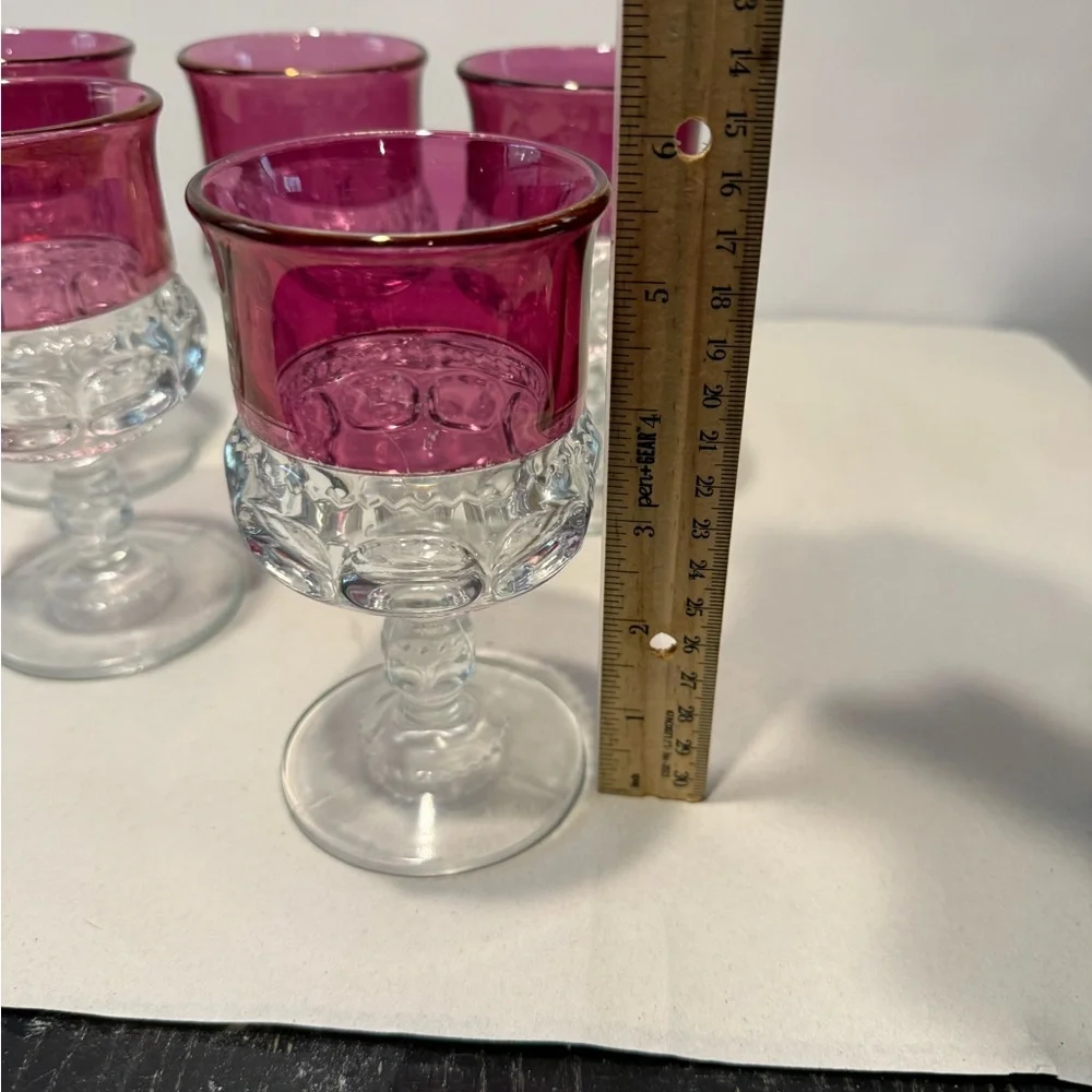 5 Tiffin-Franciscan King's Crown Thumbprint Cranberry Flash Water Goblets